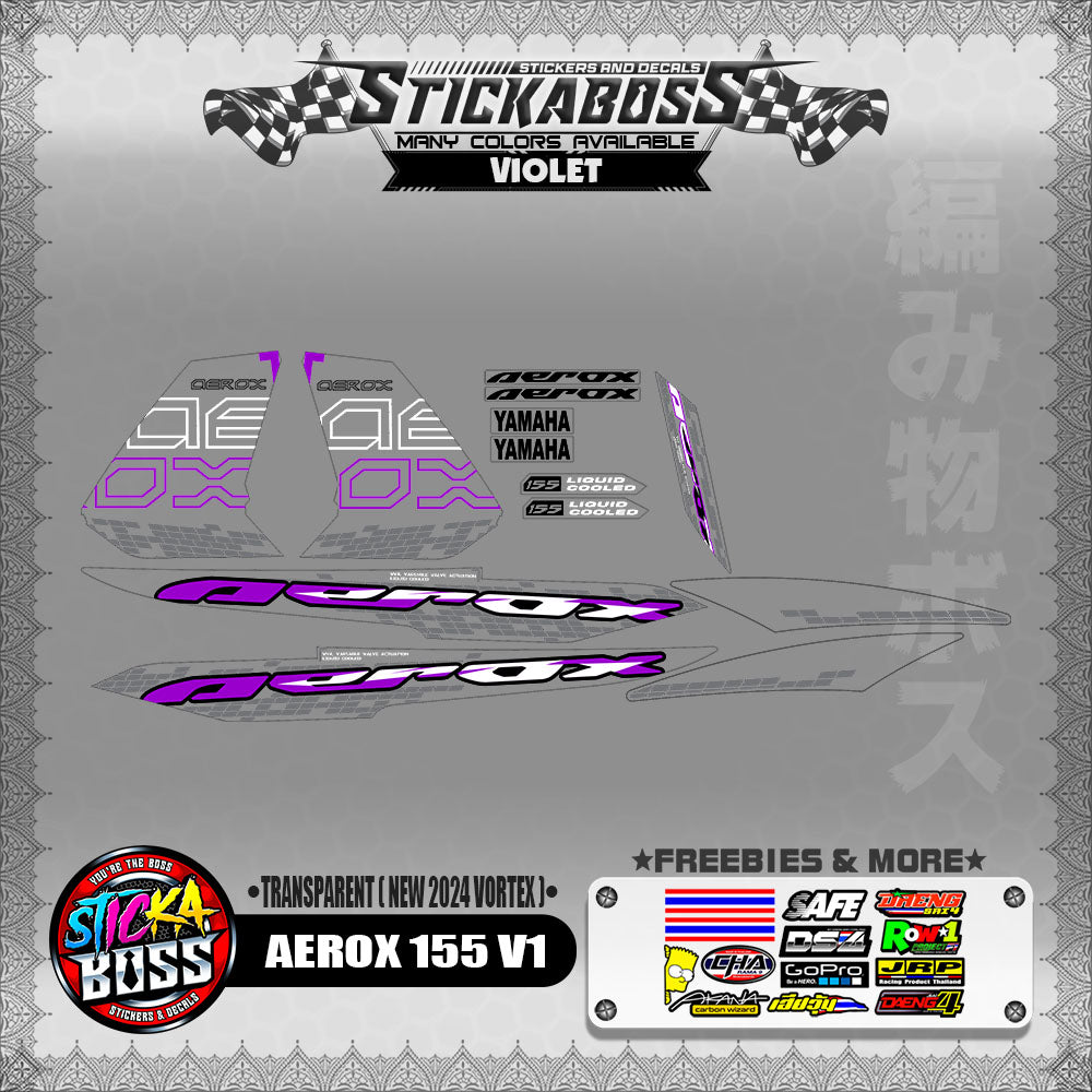 [ PREMIUM UV PRINT ] TRANSPARENT  AEROX 155 V1 DECALS ( NEW 2024 VORTEX )【WITH FREEBIES】