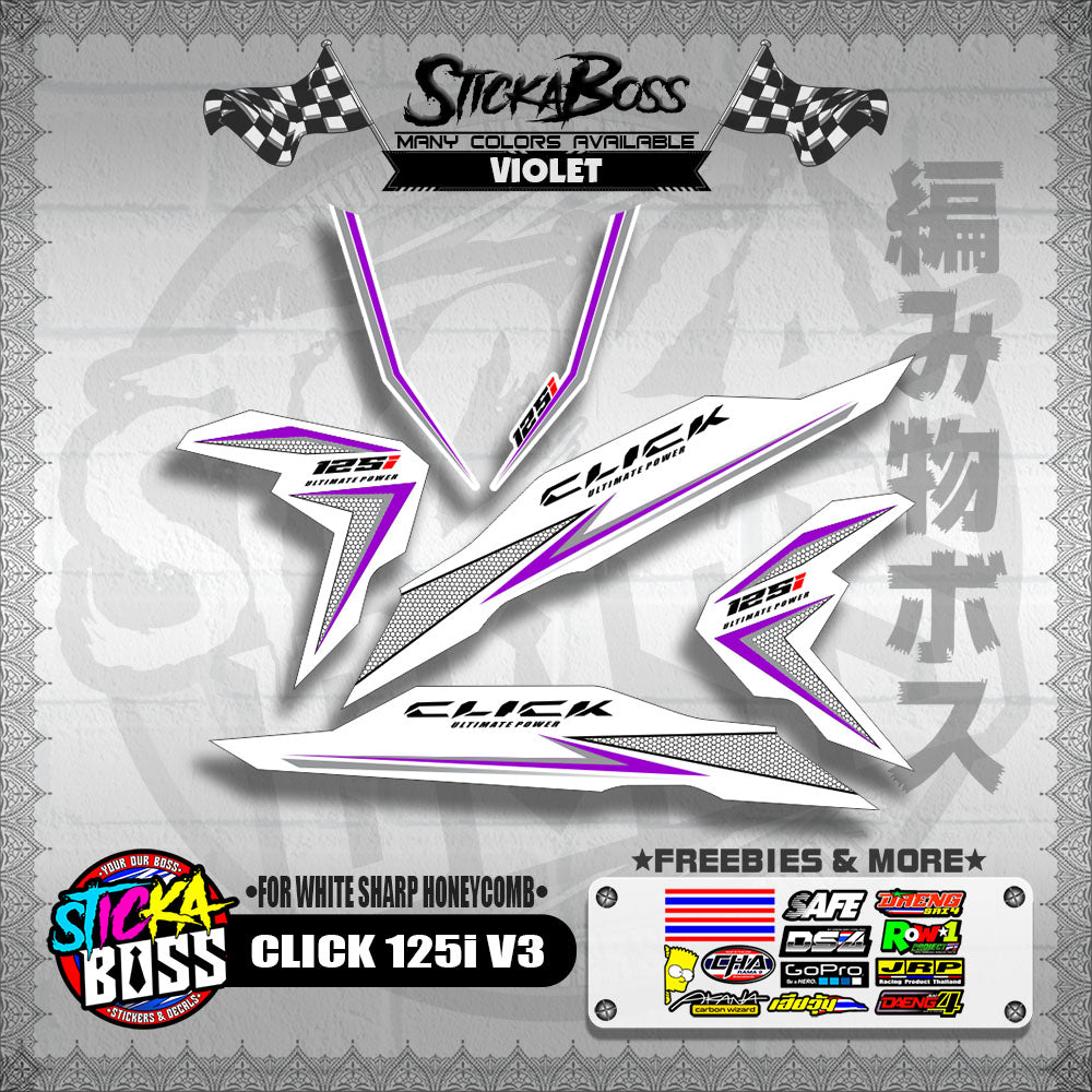 CLICK 125i V3 DECALS ( FOR WHITE SHARP HONEYCOMB )【WITH FREEBIES】