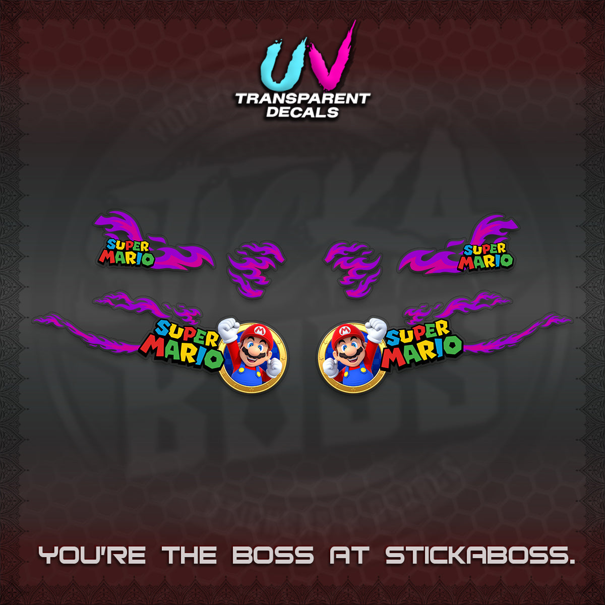 FAZZIO UV TRANSPARENT DECALS (FLAMES 02 SUPER-M MOTIF) STICKER KITS BY STICKABOSS