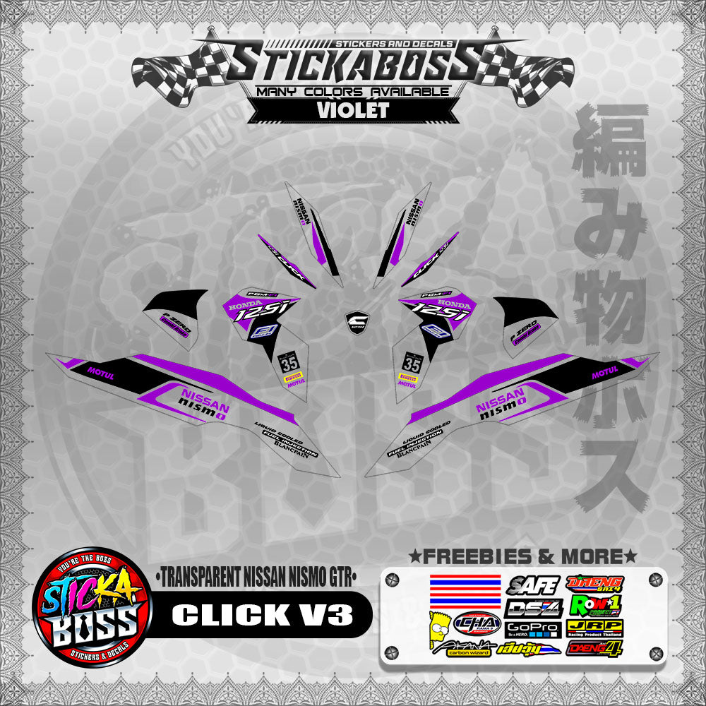 【PREMIUM UV PRINT】TRANSPARENT CLICK V3 STICKER DECALS ( NISSAN NISMO GTR )【WITH FREEBIES】