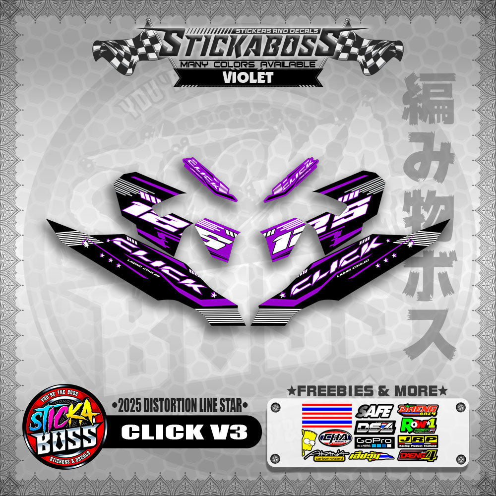 CLICK V3 STICKER DECALS ( 2025 DISTORTION LINE STAR  )【WITH FREEBIES】