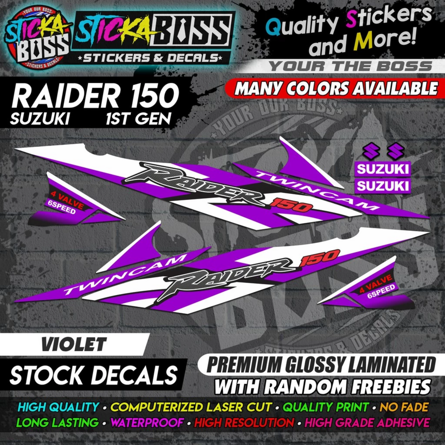 Suzuki Raider 150 1st Gen Decals (Stock Design) [ASSORTED COLORS]【PREMIUM GLOSSY LAMINATED】