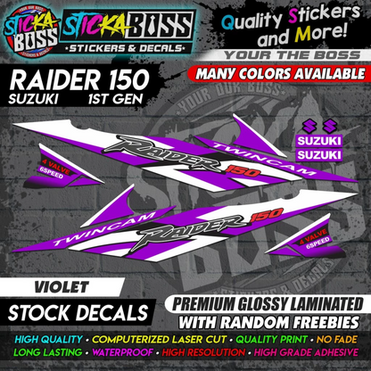Suzuki Raider 150 1st Gen Decals (Stock Design) [ASSORTED COLORS]【PREMIUM GLOSSY LAMINATED】