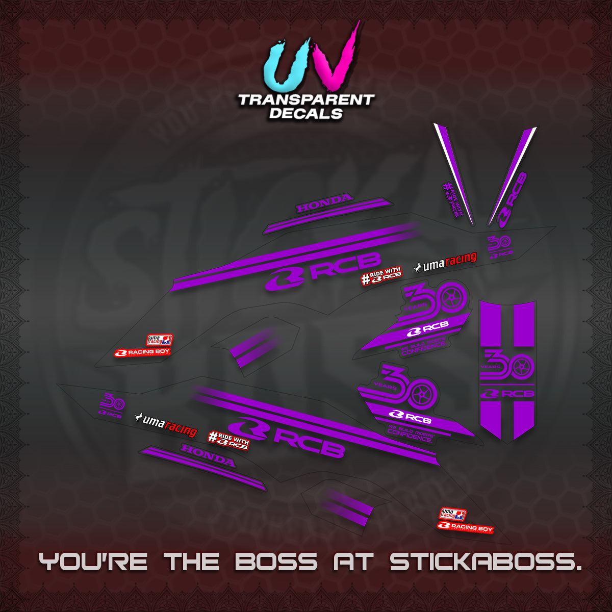 CLICK 125 V3 UV TRANSPARENT DECALS (2026 30TH ANNIVERSARY RACING DESIGN) STICKER DECALS By STICKABOSS