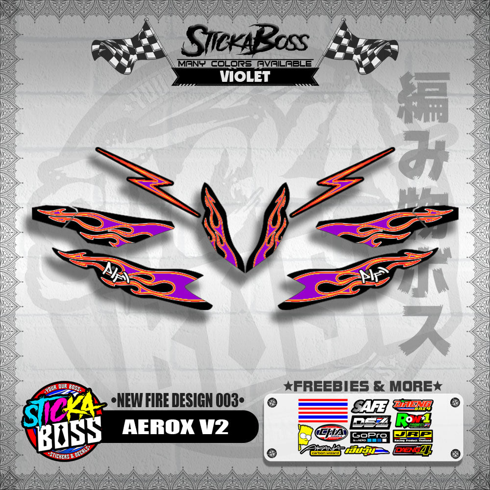 AEROX V2 DECALS ( NEW FIRE DESIGN 003 ) [ PREMIUM GLOSSY LAMINATED ]【WITH FREEBIES】