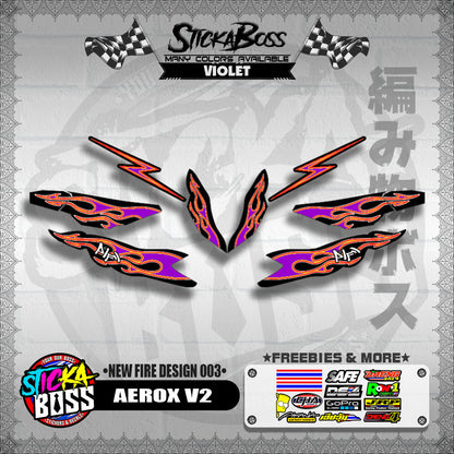 AEROX V2 DECALS ( NEW FIRE DESIGN 003 ) [ PREMIUM GLOSSY LAMINATED ]【WITH FREEBIES】