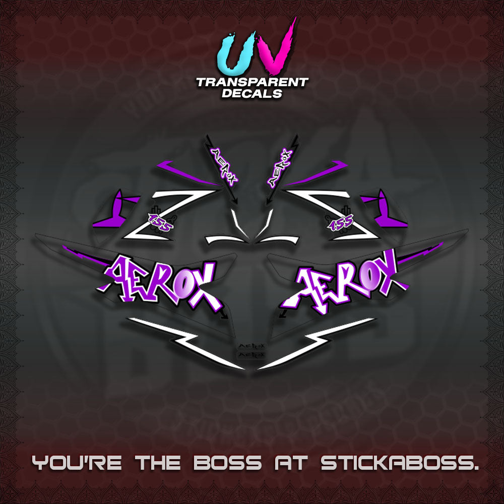 【PREMIUM UV PRINT】AEROX 155 V2 DECALS TRANSPARENT (STRIPING GRAFITY MOTIF) STICKER DECALS By STICKAB