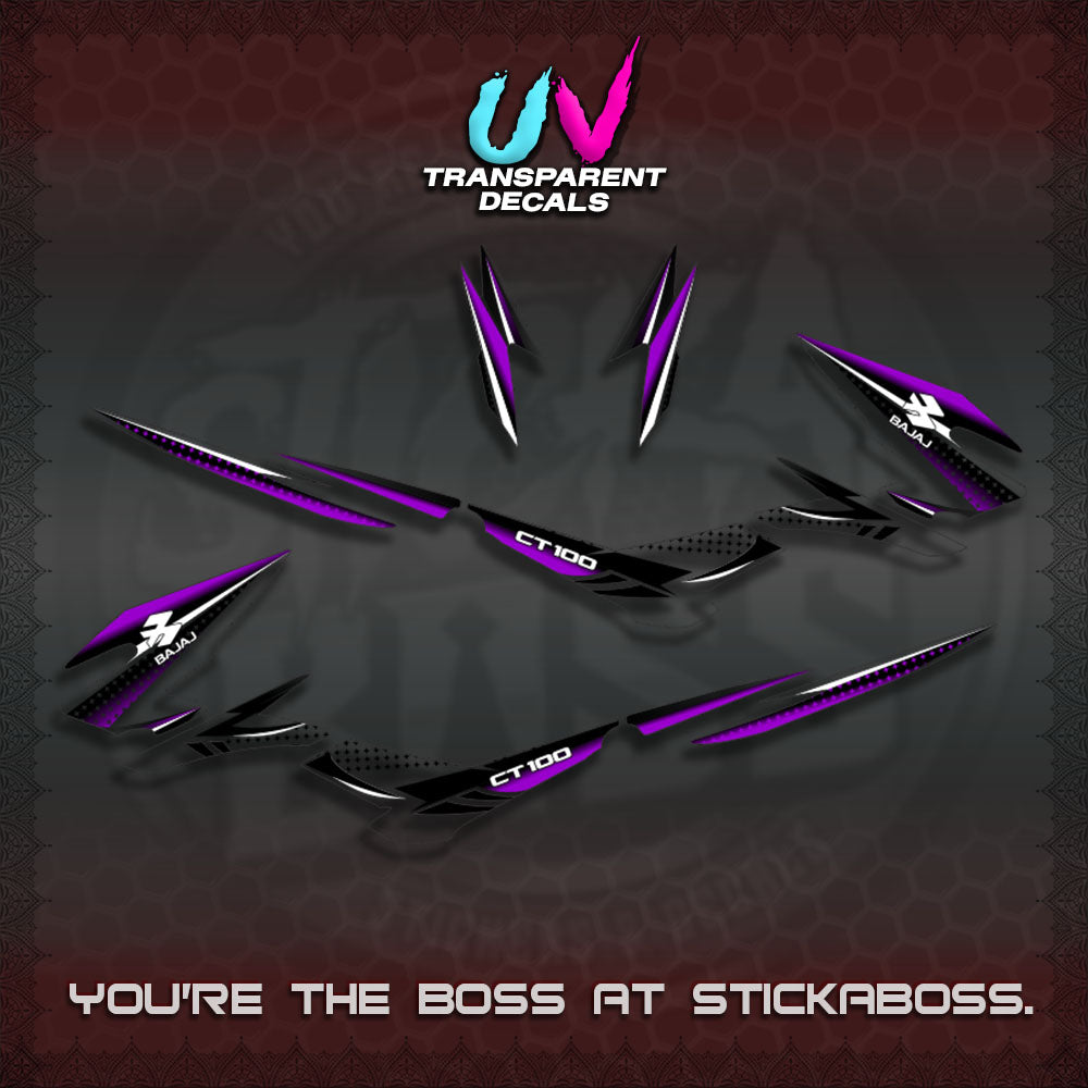 BAJAJ CT100 UV TRANSPARENT DECALS (PANTRA 2026 DESIGN)STICKER DECALS By STICKABOSS