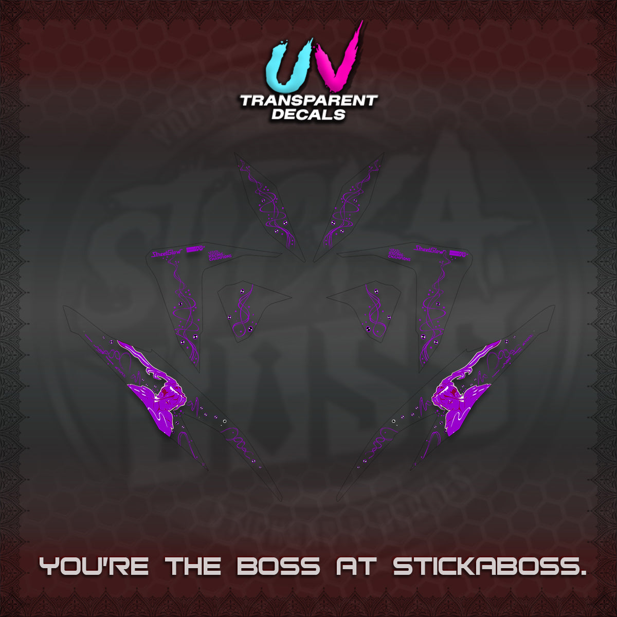 CLICK V2 UV TRANSPARENT DECALS (2026 2F2F SWIRL DESIGN) STICKER KITS BY STICKABOSS