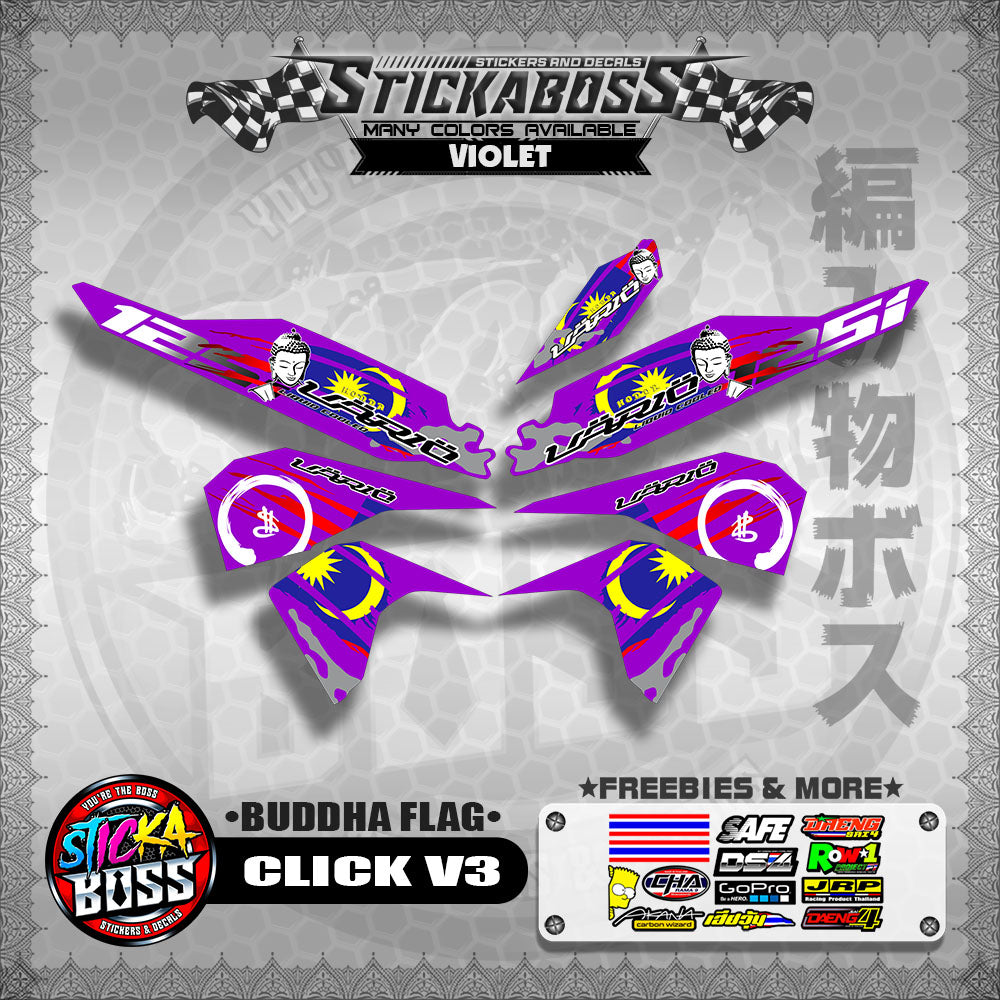 CLICK V3 MALAYSIAN STICKER DECALS ( BUDDHA FLAG )【WITH FREEBIES】
