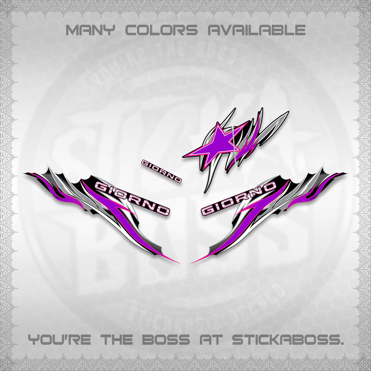 GIORNO 125 DECALS (2026 NEW TRIBAL FIRE NTN) STICKER DECALS BY STICKABOSS