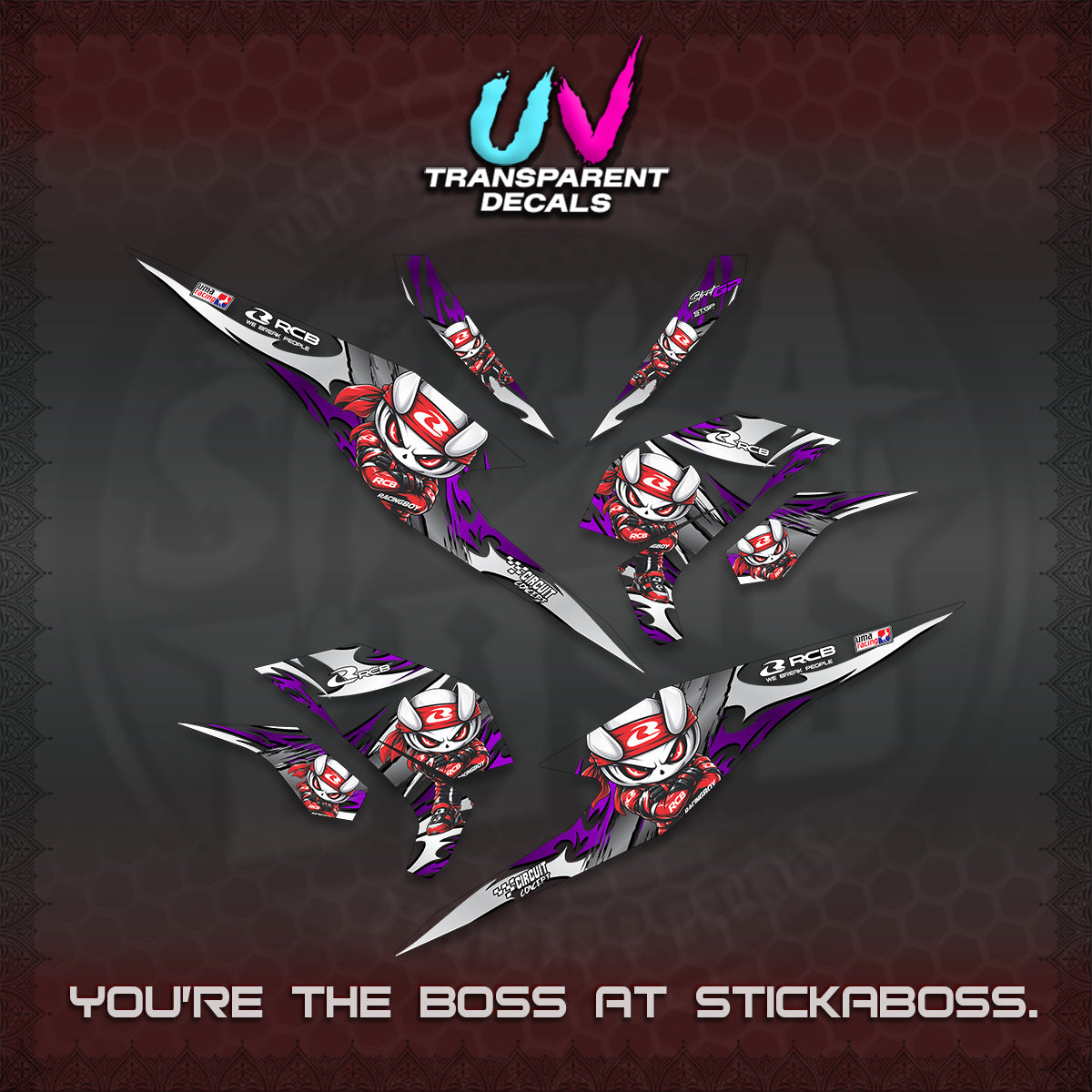 BEAT FI V3 UV TRANSPARENT DECALS (2026 NEW RCB 2.0 DESIGN) STICKER KITS BY STICKABOSS