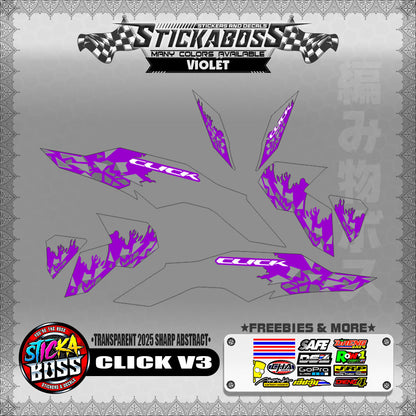 【PREMIUM UV PRINT】TRANSPARENT CLICK V3 INDO STICKER DECALS (2025 SHARP ABSTRACT )【WITH FREEBIES】