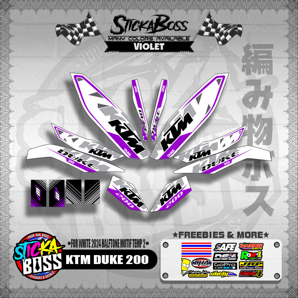 KTM DUKE 200 STICKER DECALS ( FOR WHITE 2024 HALFTONE MOTIF TEMP 2 )【WITH FREEBIES】