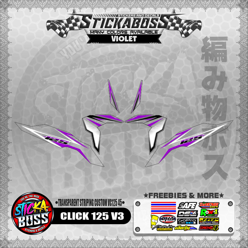 【PREMIUM UV PRINT】TRANSPARENT CLICK 125 V3 DECALS ( STRIPING CUSTOM VC125 45 )【WITH FREEBIES】