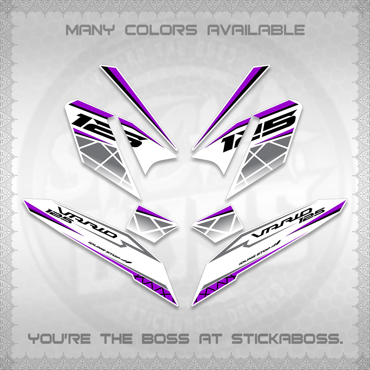 CLICK 125 V4 VARIO FOR WHITE DECALS (2026 MODERN STRIPE DESIGN) STICKER KITS BY STICKABOSS