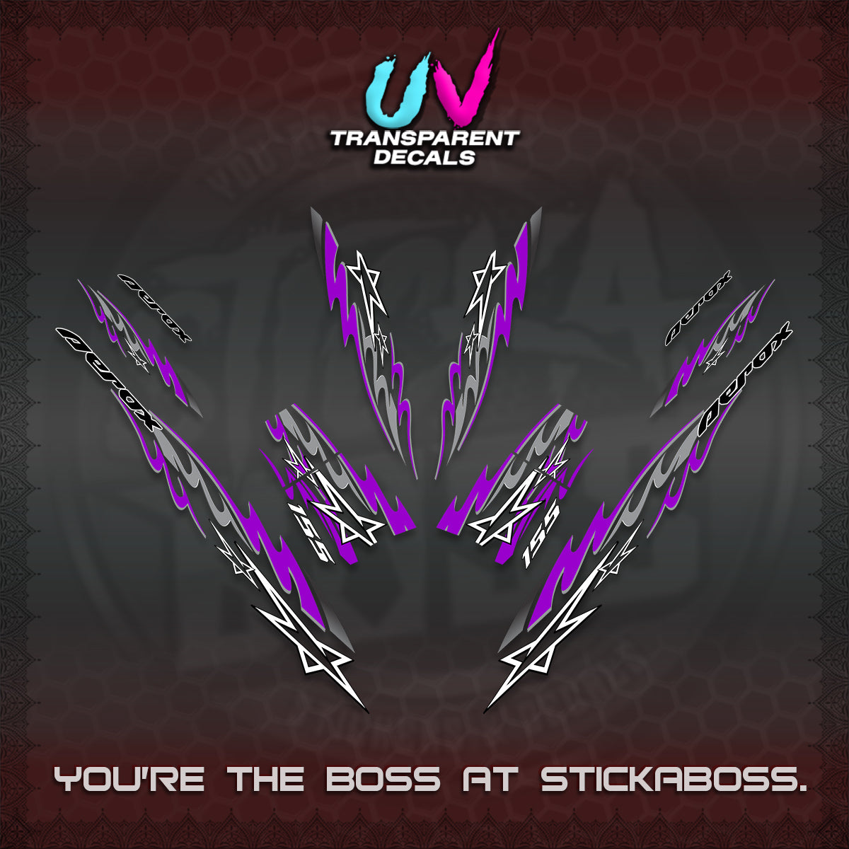 AEROX V2 INDO UV TRANSPARENT DECALS (2026 STAR 0001 MOTIF) STICKER KITS By STICKABOSS
