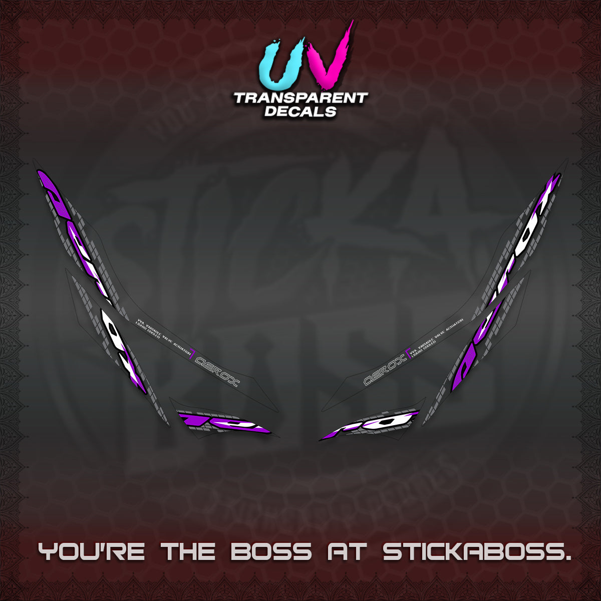 AEROX 155 V1 UV TRANSPARENT DECALS (NEW 2026 VORTEX) STICKER KITS BY STICKABOSS