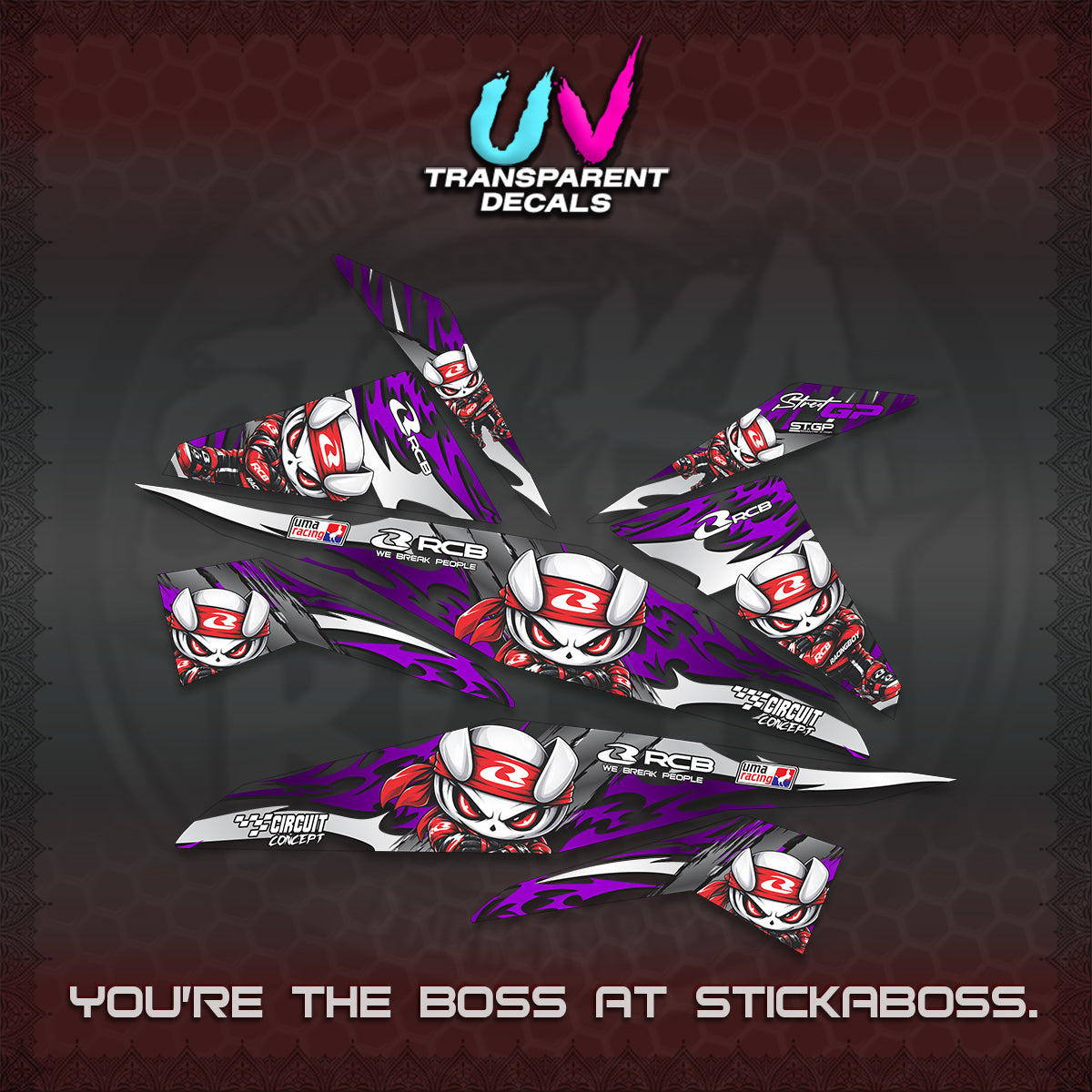 BEAT FI V1 UV TRANSPARENT DECALS (2026 NEW RCB 2.0 DESIGN) STICKER KITS BY STICKABOSS