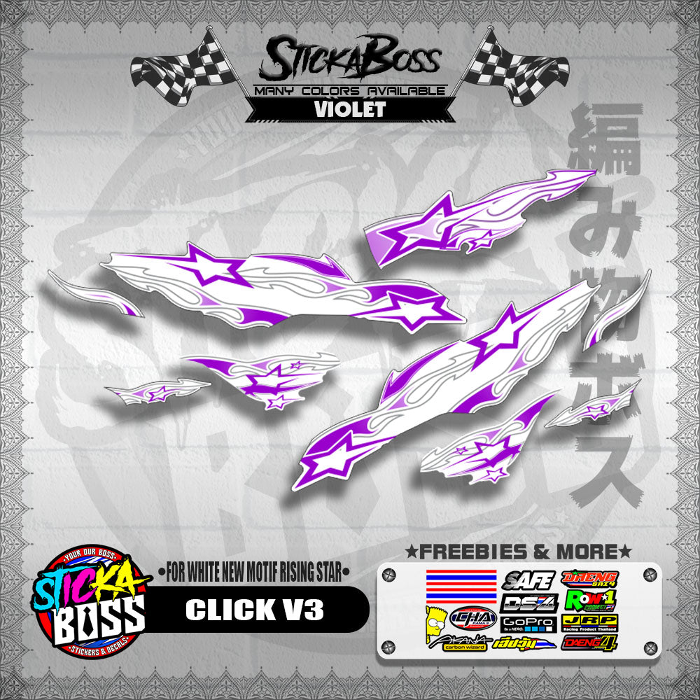CLICK V3 DECALS ( FOR WHITE NEW MOTIF RISING STAR ) [ PREMIUM GLOSSY LAMINATED ]【WITH FREEBIES】