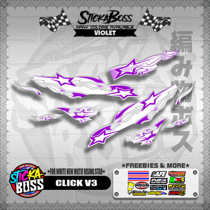 CLICK V3 DECALS ( FOR WHITE NEW MOTIF RISING STAR ) [ PREMIUM GLOSSY LAMINATED ]【WITH FREEBIES】