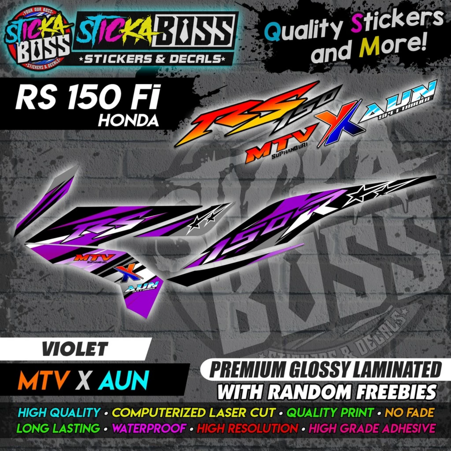 Honda RS 150 Fi (MTV x AUN) [ASSORTED COLORS] Stock Decals【PREMIUM GLOSSY LAMINATED】