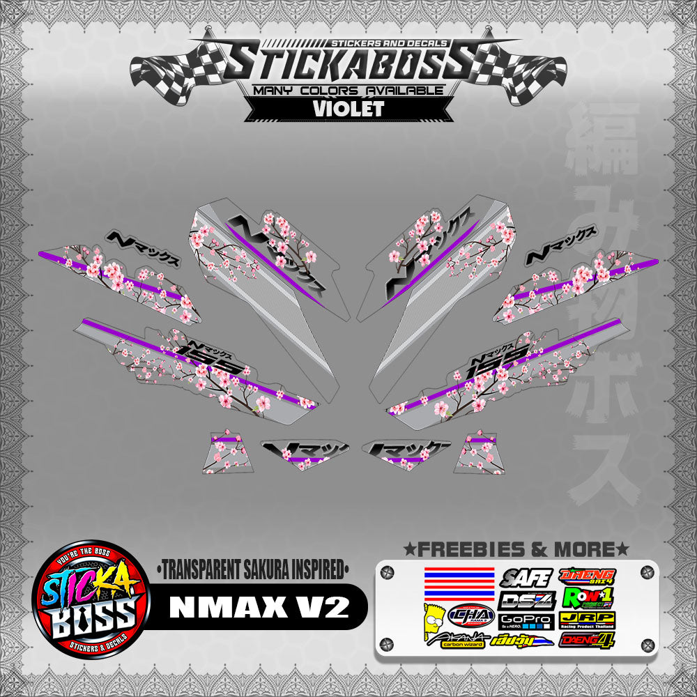 【PREMIUM UV PRINT】TRANSPARENT NMAX V2 STICKER DECALS ( SAKURA INSPIRED )【WITH FREEBIES】