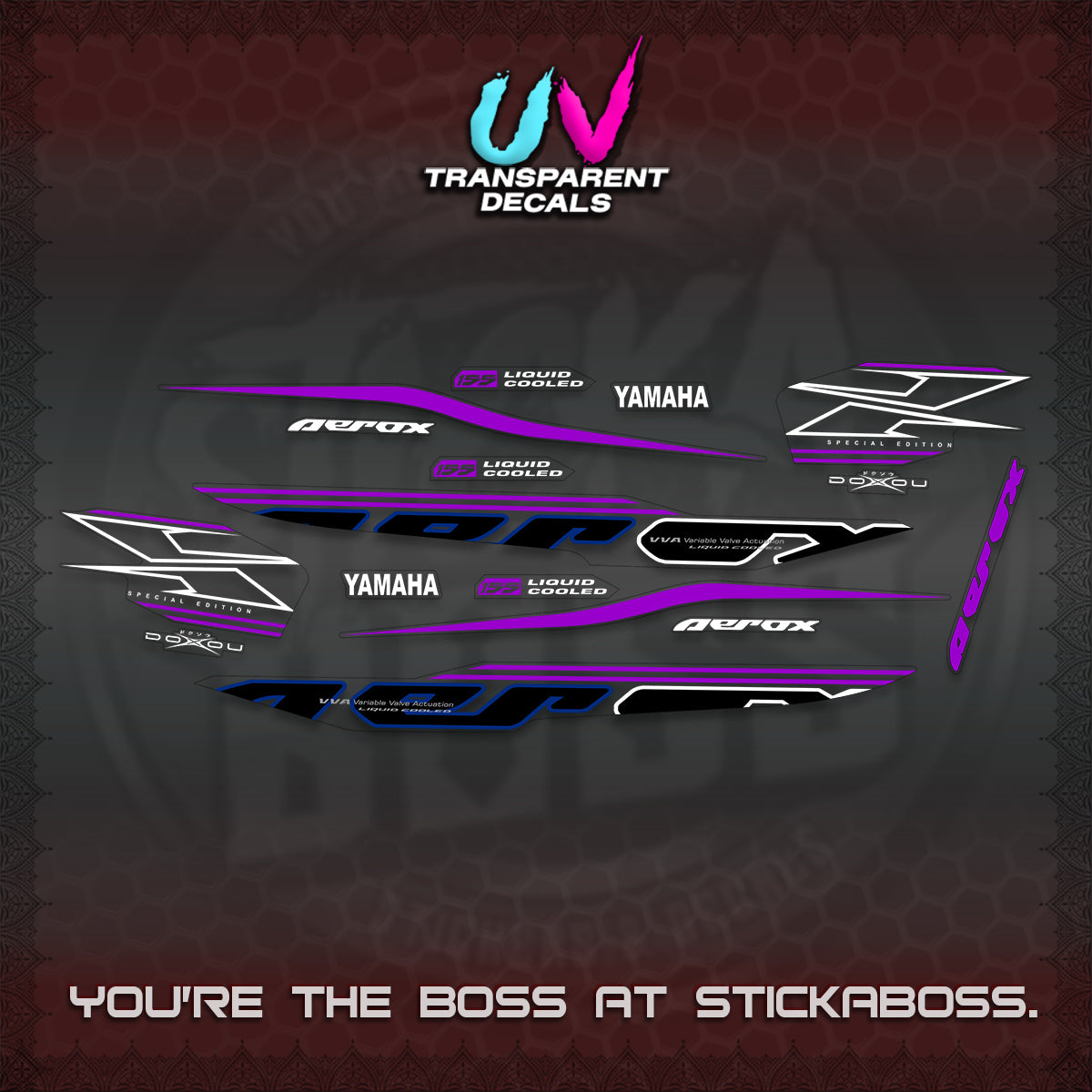 AEROX 155 V1 UV TRANSPARENT DECALS (2026 CYBER STYLE 01) STICKER KITS BY STICKABOSS