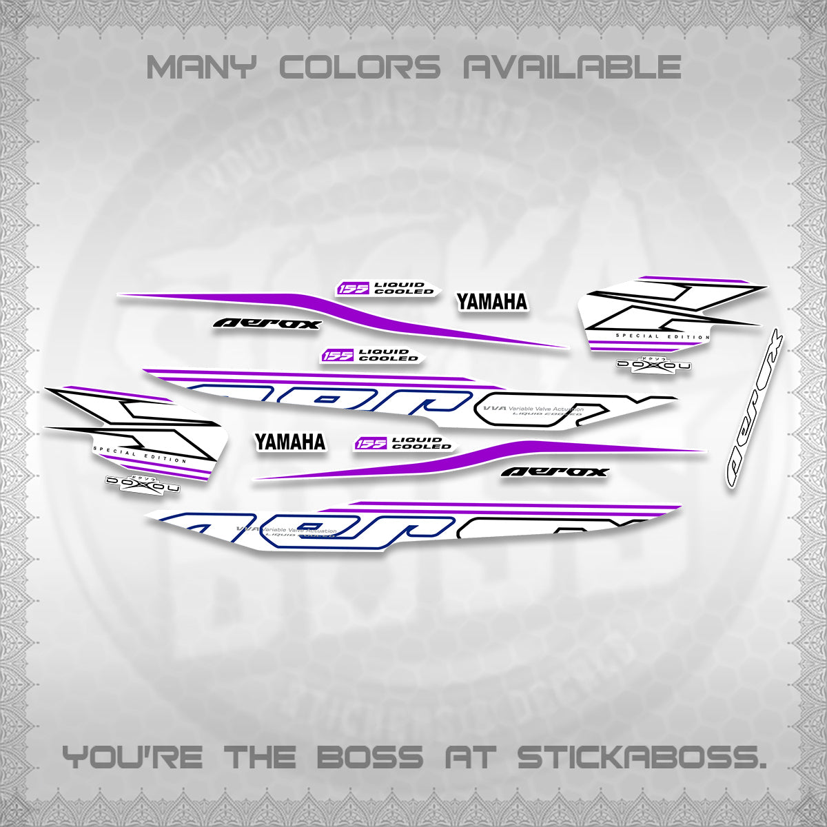 AEROX 155 V1 FOR WHITE DECALS (2026 CYBER STYLE 01) STICKER KITS BY STICKABOSS