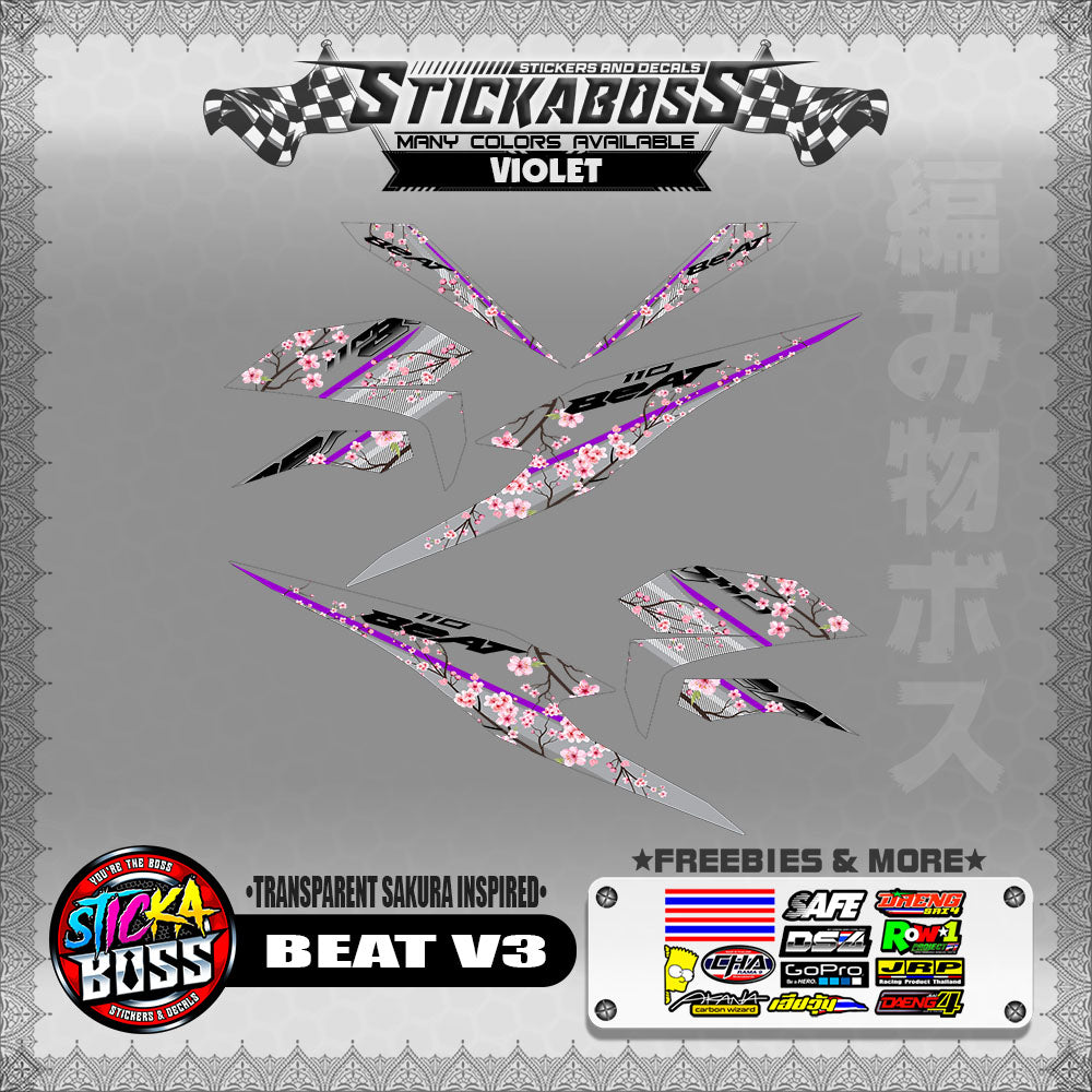 【PREMIUM UV PRINT】TRANSPARENT BEAT FI V3 STICKER DECALS ( SAKURA INSPIRED )【WITH FREEBIES】
