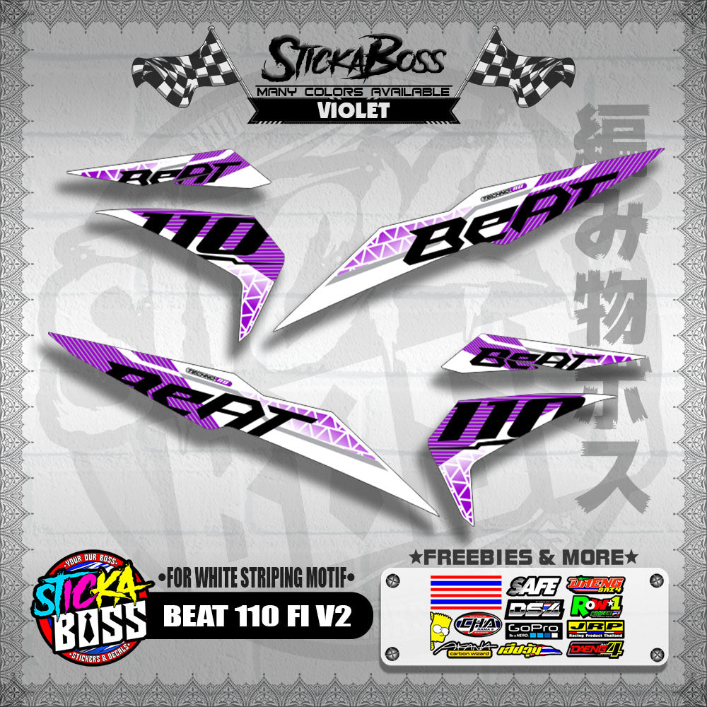 BEAT 110 FI V2 DECALS ( FOR WHITE STRIPING MOTIF ) [ PREMIUM GLOSSY LAMINATED ]【WITH FREEBIES】