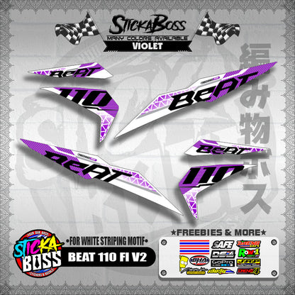 BEAT 110 FI V2 DECALS ( FOR WHITE STRIPING MOTIF ) [ PREMIUM GLOSSY LAMINATED ]【WITH FREEBIES】