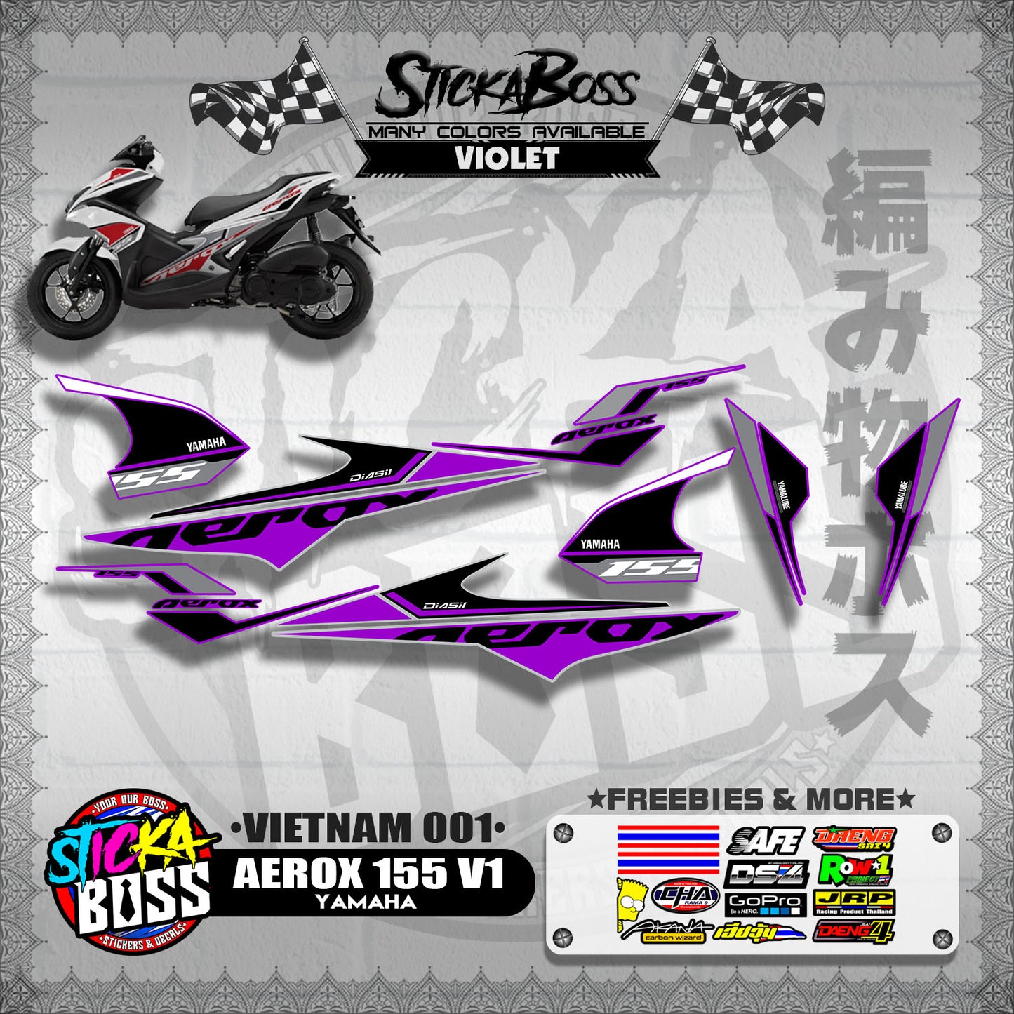 AEROX 155 V1 DECALS ( VIETNAM 001 )【WITH FREEBIES】