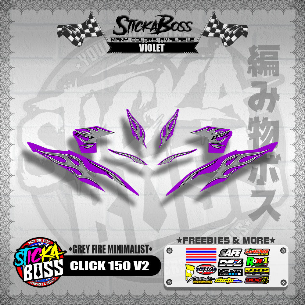 CLICK 150 V2 DECALS ( GREY FIRE MINIMALIST )【WITH FREEBIES】