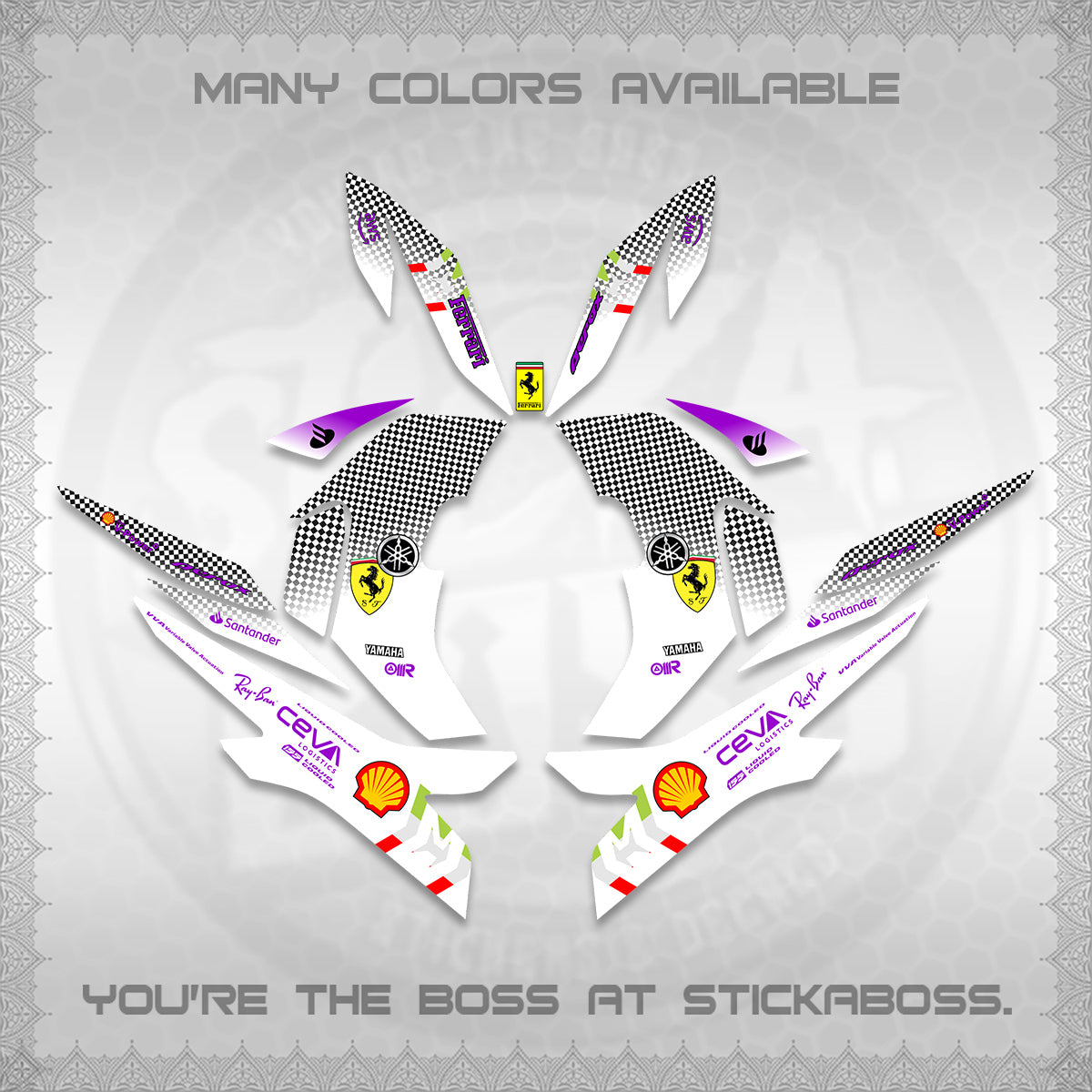 AEROX V2 FOR WHITE DECALS (2026 HORSE RACE DESIGN) STICKER DECALS By STICKABOSS