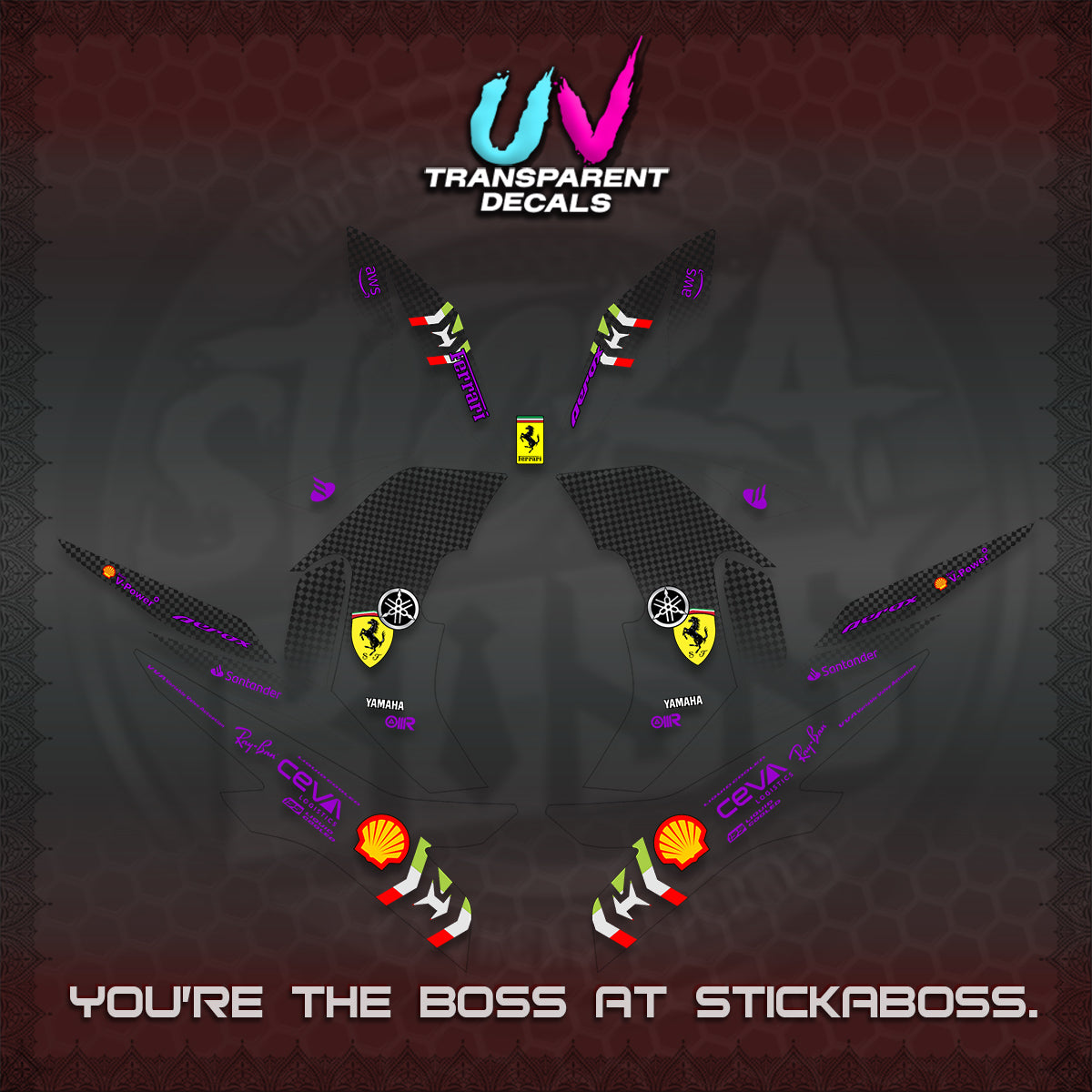 AEROX V2 UV TRANSPARENT DECALS (2026 HORSE RACE DESIGN) STICKER DECALS By STICKABOSS