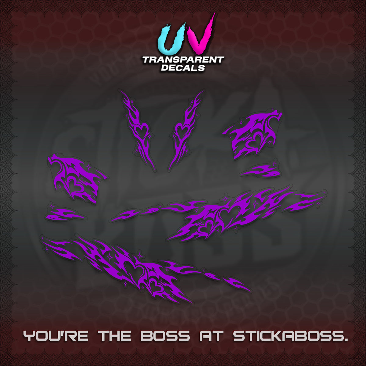CLICK 125 V2 UV TRANSPARENT DECALS (2026 TRIBAL HEART DESIGN) STICKER KITS BY STICKABOSS
