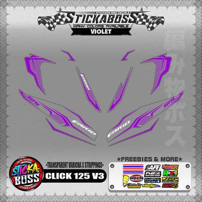 [ PREMIUM UV PRINT ] TRANSPARENT CLICK 125 V3 DECALS ( VARICHA X STRIPPINGS )【WITH FREEBIES】