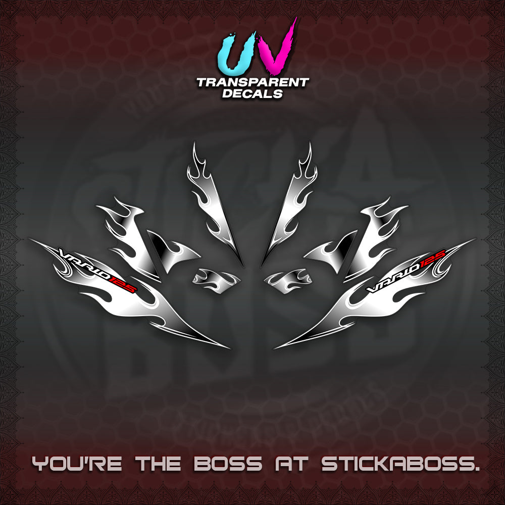 CLICK 125 V4 UV TRANSPARENT VARIO DECALS (2026 MOTIF FLAME 1 TONE)STICKER DECALS By STICKABOSS