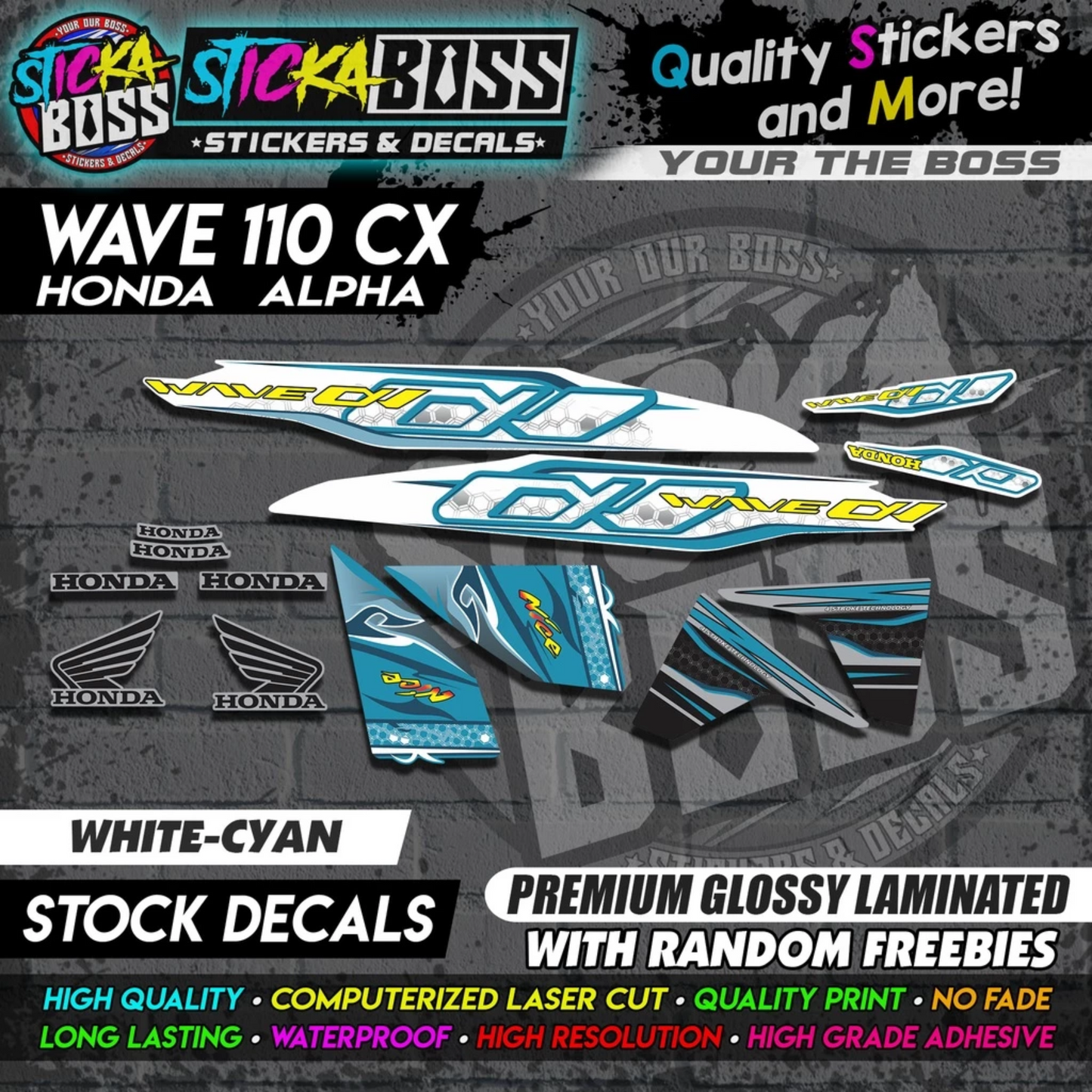 Honda Wave 110 Alpha CX (Stock Decals)【PREMIUM GLOSSY LAMINATED】