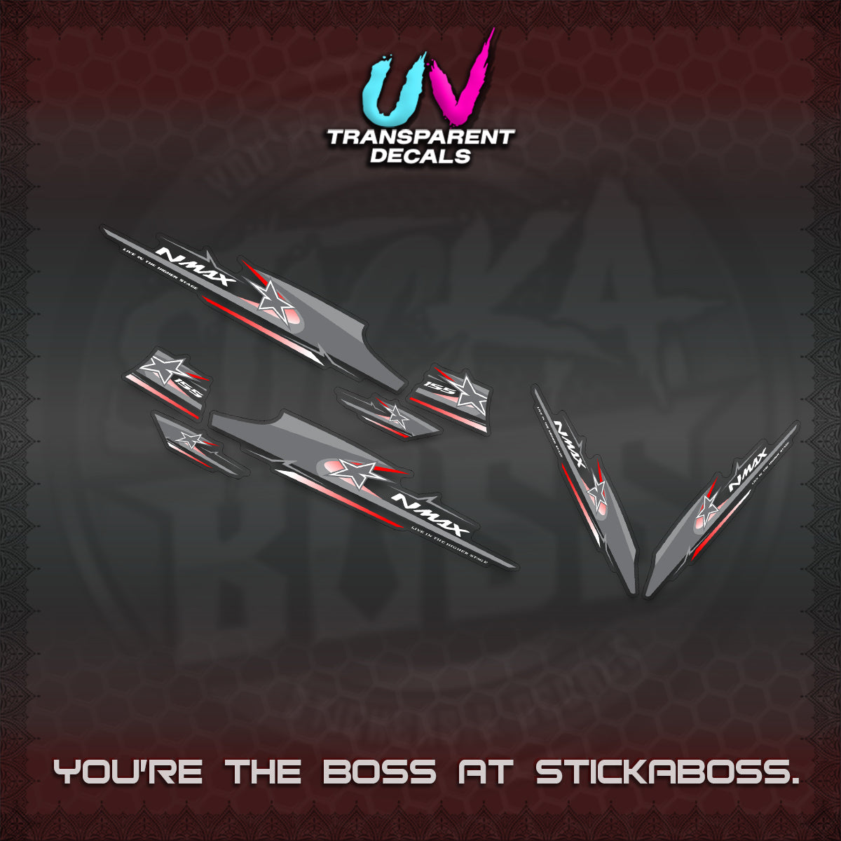 NMAX V1 THAI-INDO  UV TRANSPARENT DECALS (THMI 02 DESIGN)STICKER DECALS By STICKABOSS