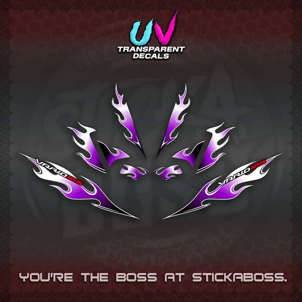 CLICK 125 V4 UV TRANSPARENT VARIO DECALS (MOTIF FLAME 2)STICKER DECALS By STICKABOSS