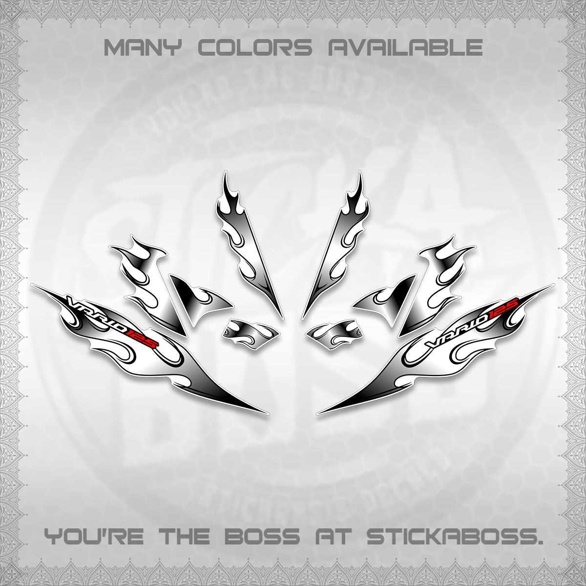 CLICK 125 V4 FOR WHITE VARIO DECALS (2026 MOTIF FLAME 1 TONE)STICKER DECALS By STICKABOSS