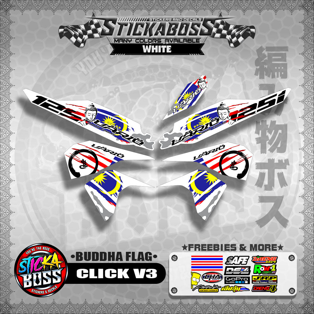 CLICK V3 MALAYSIAN STICKER DECALS ( BUDDHA FLAG )【WITH FREEBIES】