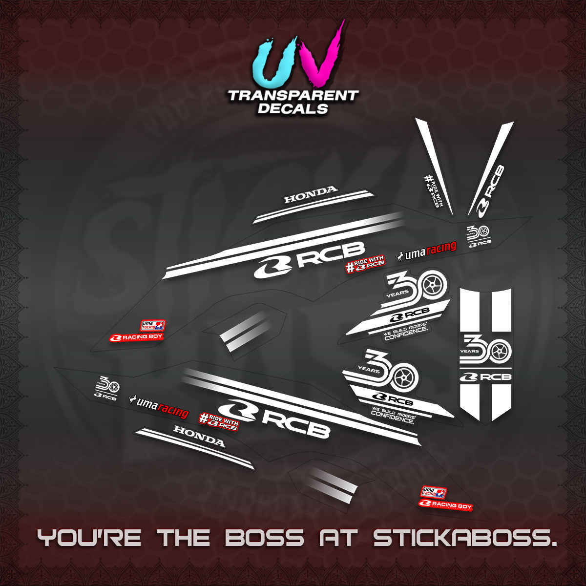 CLICK 125 V3 UV TRANSPARENT DECALS (2026 30TH ANNIVERSARY RACING DESIGN) STICKER DECALS By STICKABOSS
