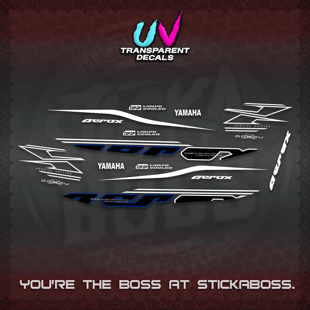 AEROX 155 V1 UV TRANSPARENT DECALS (2026 CYBER STYLE 01) STICKER KITS BY STICKABOSS