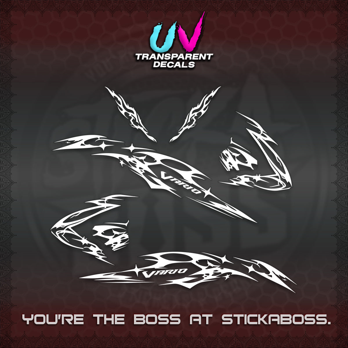 CLICK 125 V3 VARIO UV TRANSPARENT DECALS (2026 T1 LIGHTNING DESIGN) STICKER KITS BY STICKABOSS