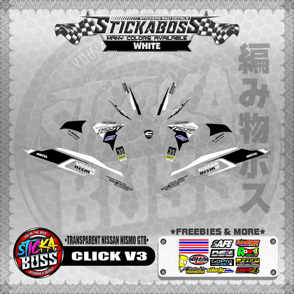 【PREMIUM UV PRINT】TRANSPARENT CLICK V3 STICKER DECALS ( NISSAN NISMO GTR )【WITH FREEBIES】