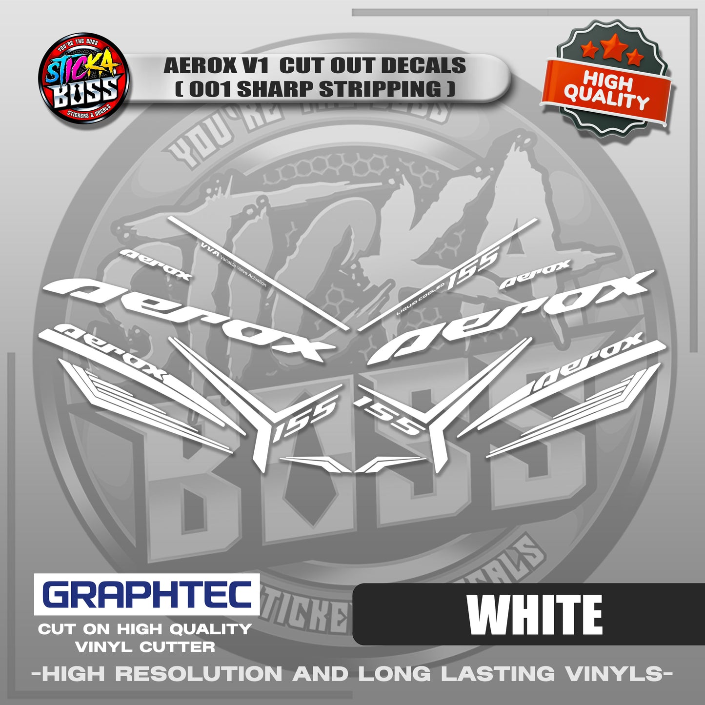 AEROX V1 CUT OUT DECALS ( 001 SHARP STRIPPING ) | VINYL WATERPROOF CUT-OUT STICKER DECALS