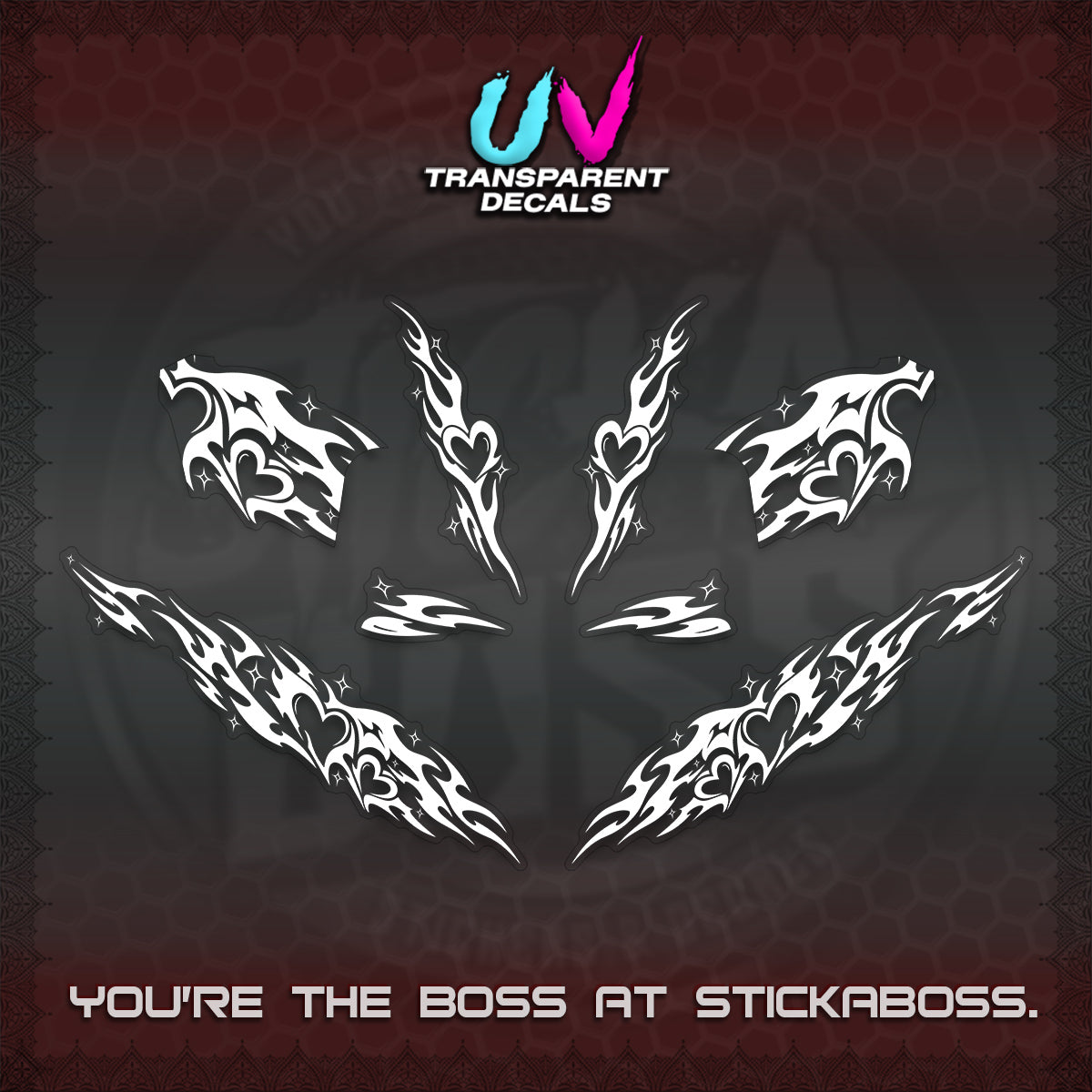 CLICK 125 V2 UV TRANSPARENT DECALS (2026 STRIPING HEART DESIGN) STICKER KITS BY STICKABOSS